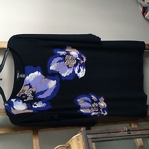 1X Style& Company Womens top. Black with Purple flowers & some bling.